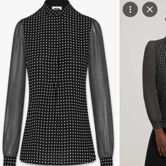 Anne Klein Polka Dot Semi-Sheer Sleeve Shirt - Picture 2 of 6